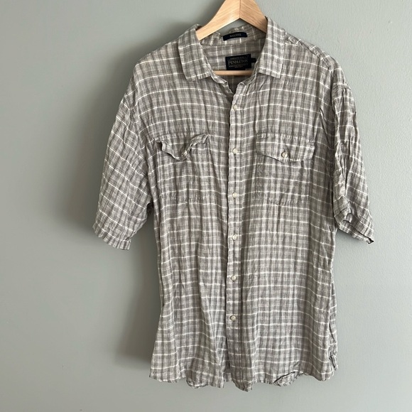 PENDLETON MENS MALONE LINEN SHORT SLEEVE BUTTON UP SHIRT SIZE LARGE - Picture 1 of 7
